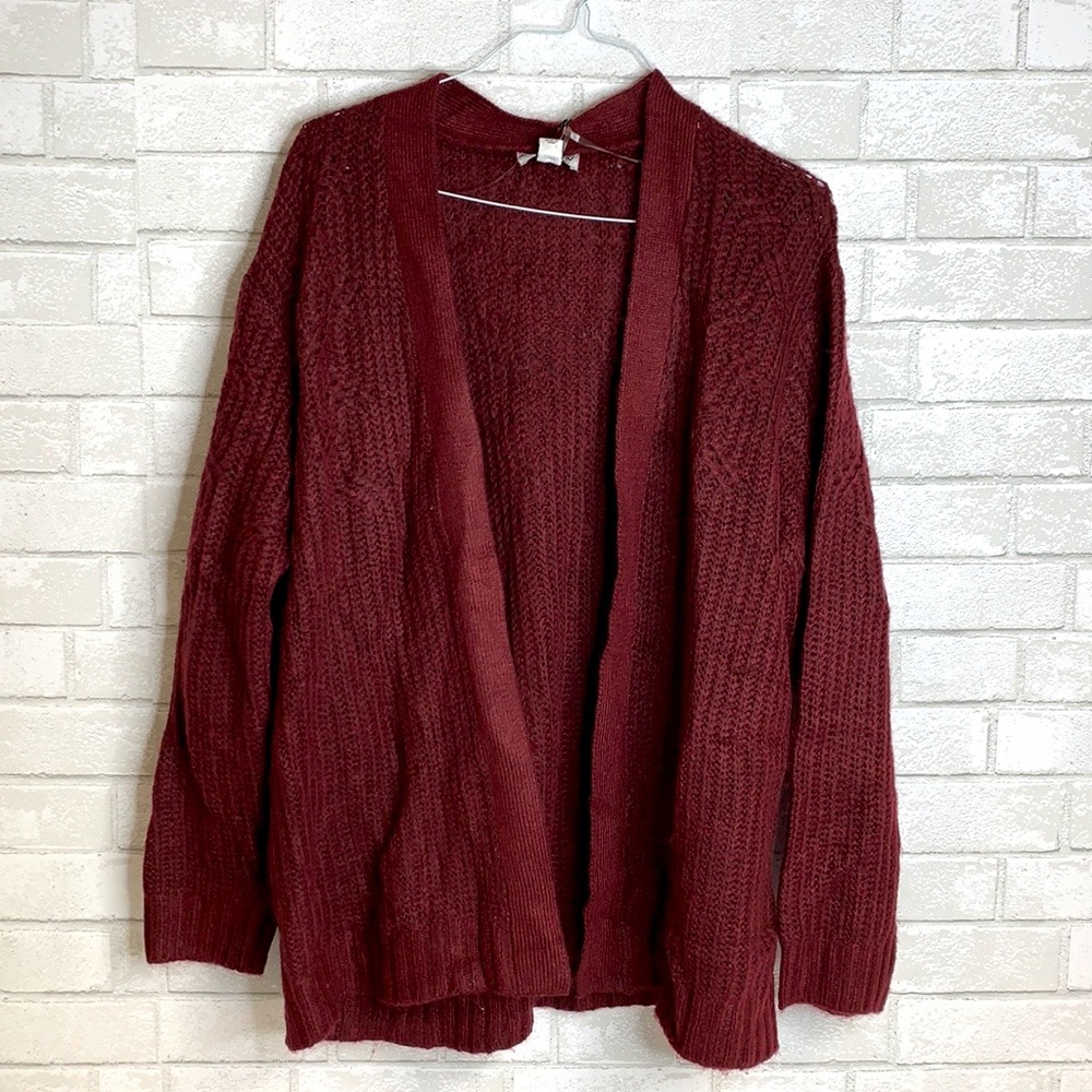 Ava & Viv Open Front Knit Cardigan Sweater, Burgundy